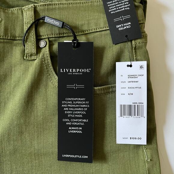 Liverpool Kennedy Crop Straight Jeans Women's 6/28 in Eucalyptus Green $109 NWT - Picture 9 of 14